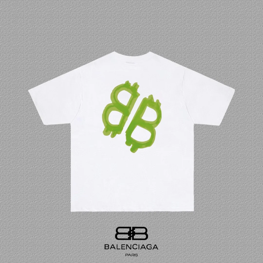 P80✨🔥 BALENCIAGA Paris lettering printed short-sleeved T-shirt, custom-woven and dyed 280g combed cotton heavyweight fabric, zero color difference in thread, perfect details, different from the current version on the market, welcome to compare, Same Style for men and women, must-sell in the picture above Color: White Black Size: 1 2 3 4